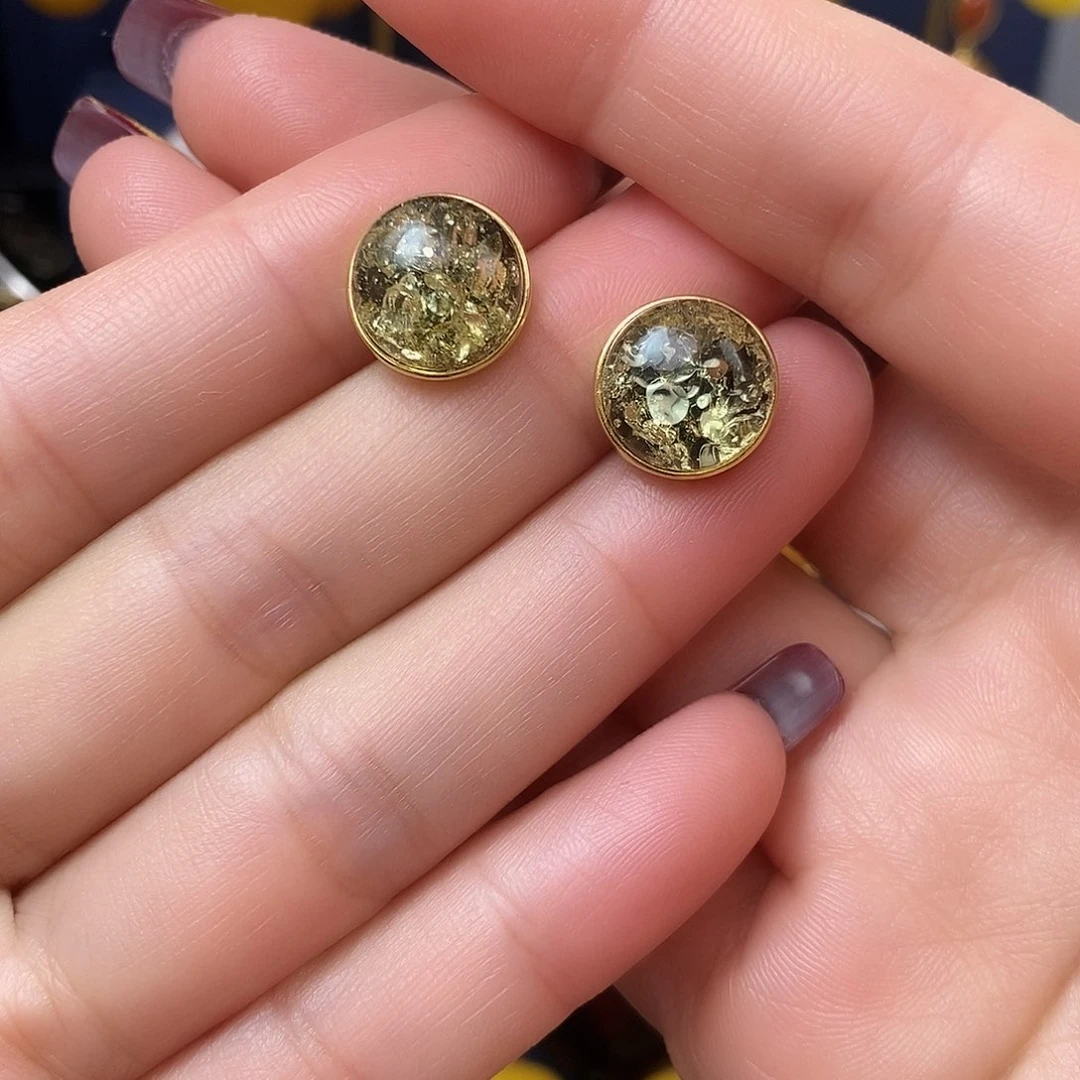 绿珀耳饰银S925镀金镶嵌