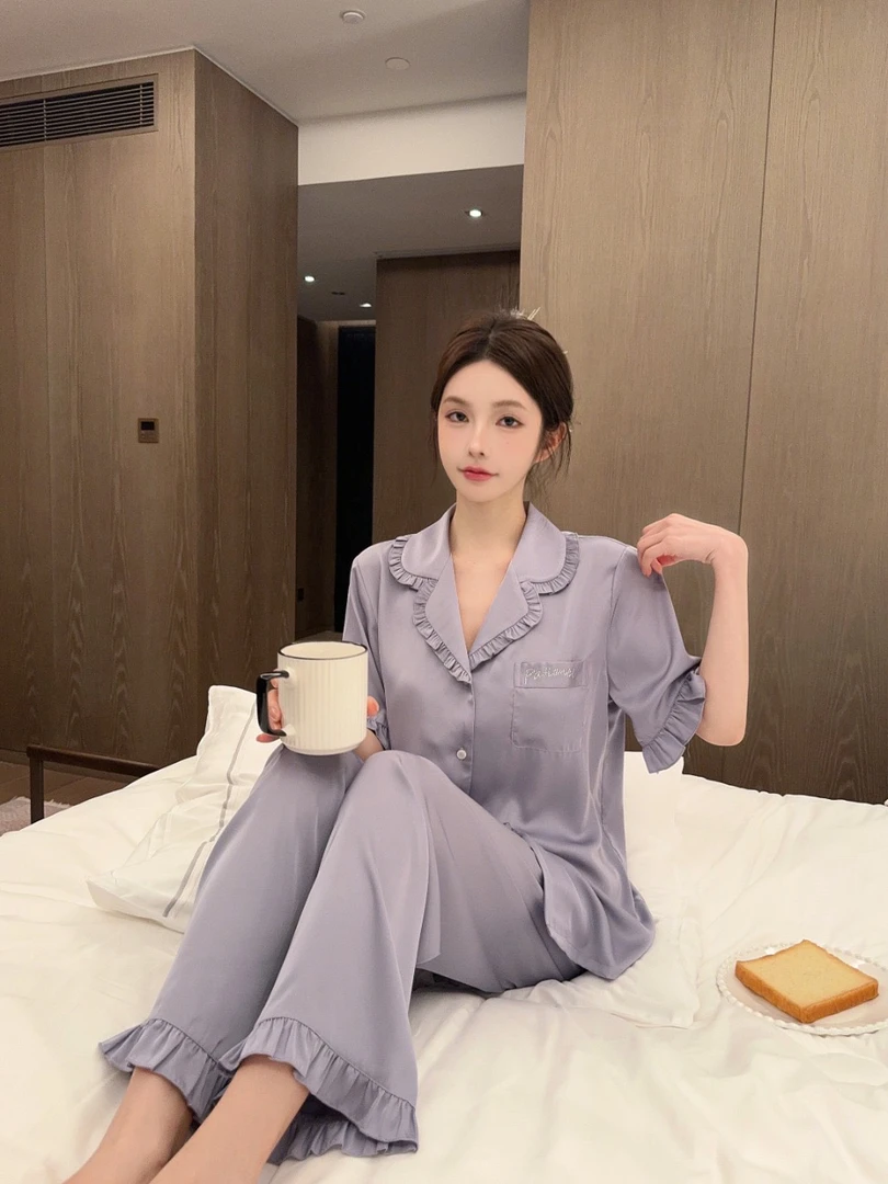编码【191-200】轻薄透气缎面丝滑睡衣可外穿高级感轻奢家居