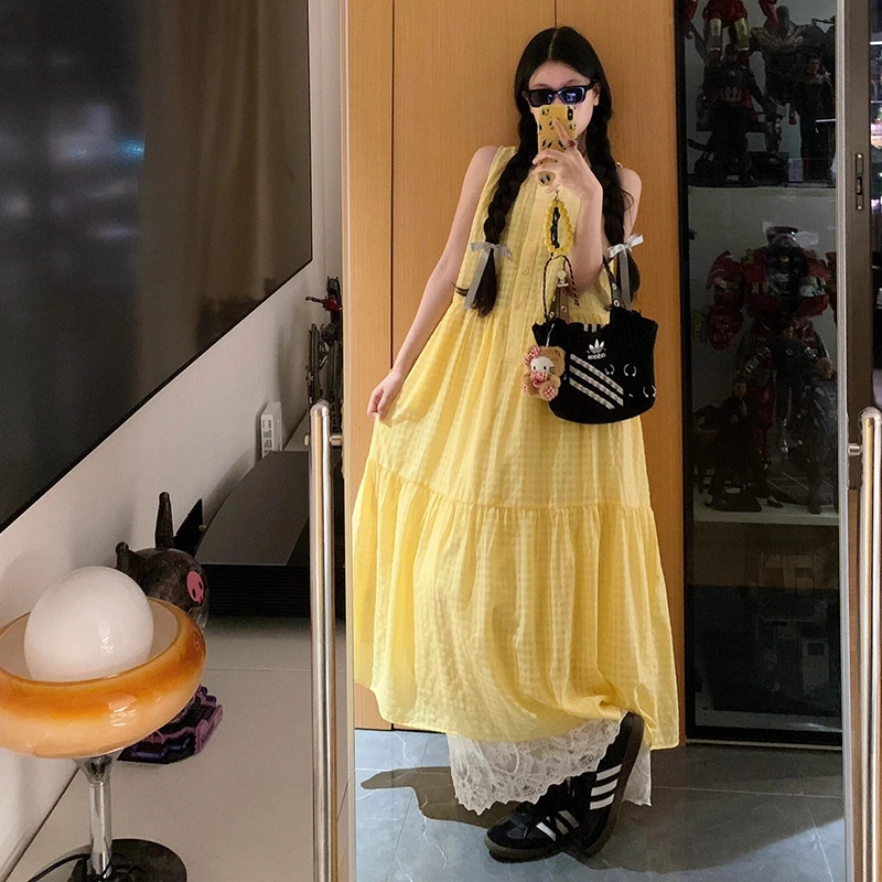 无袖背心连衣裙子女夏季2025新款大方得体穿搭海边度假长裙夏1458