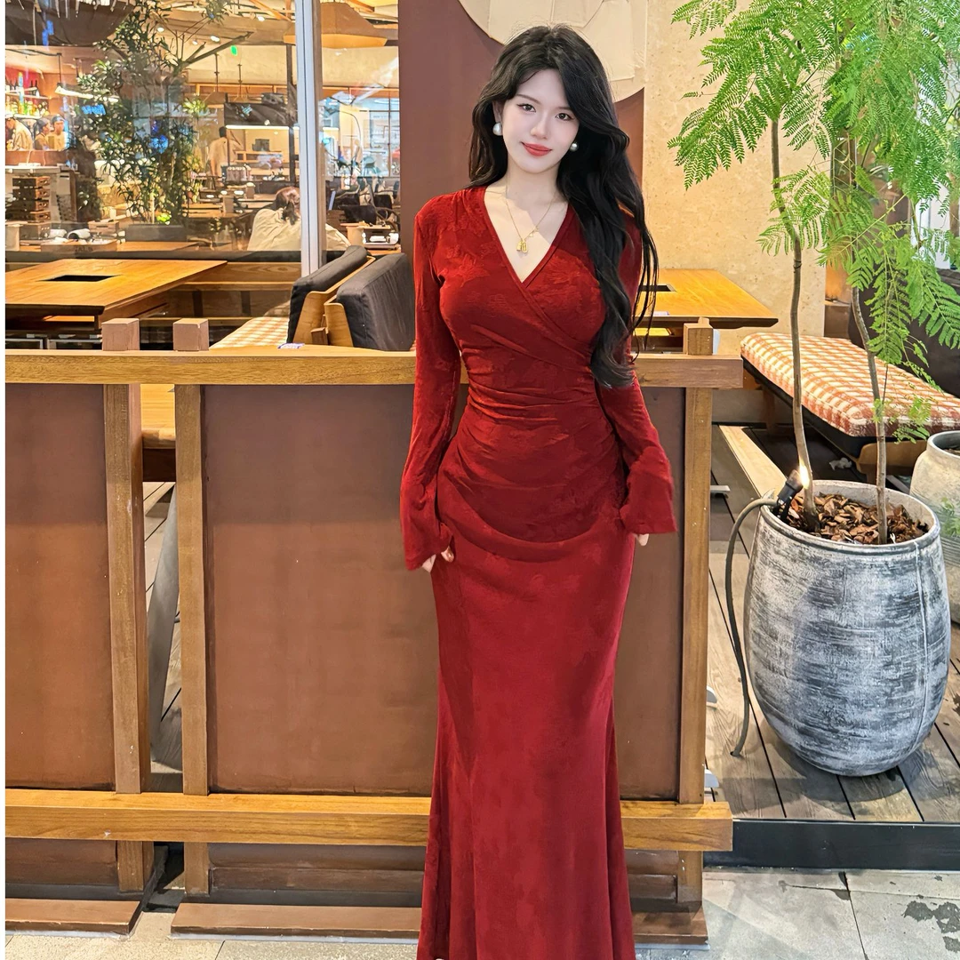 LHMknk1画报夫人原创自制秋冬针织提花连衣裙 寄春君