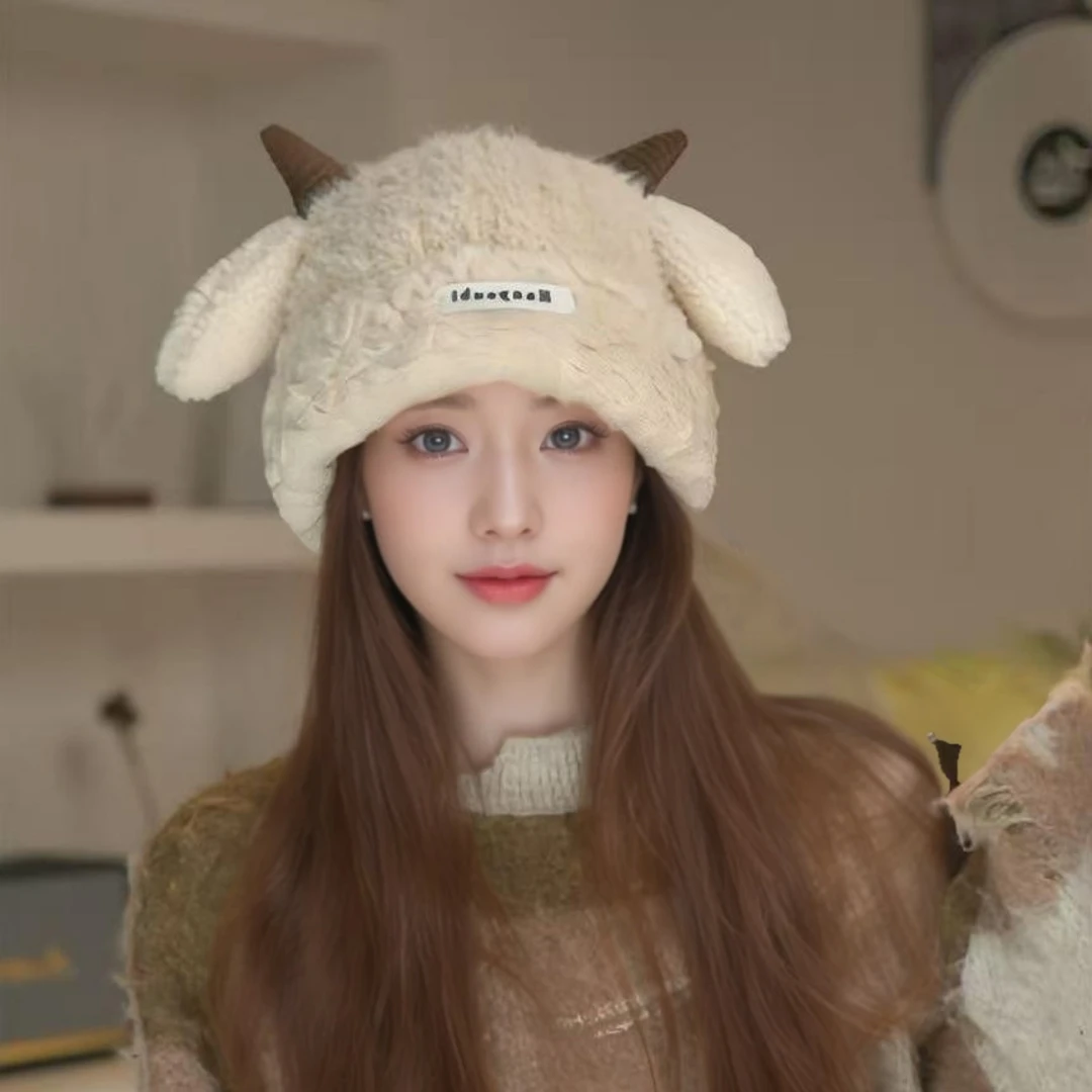 2025年小羊针织帽原创秋冬可爱冬季针织小羊套头帽子秋季百搭韩版