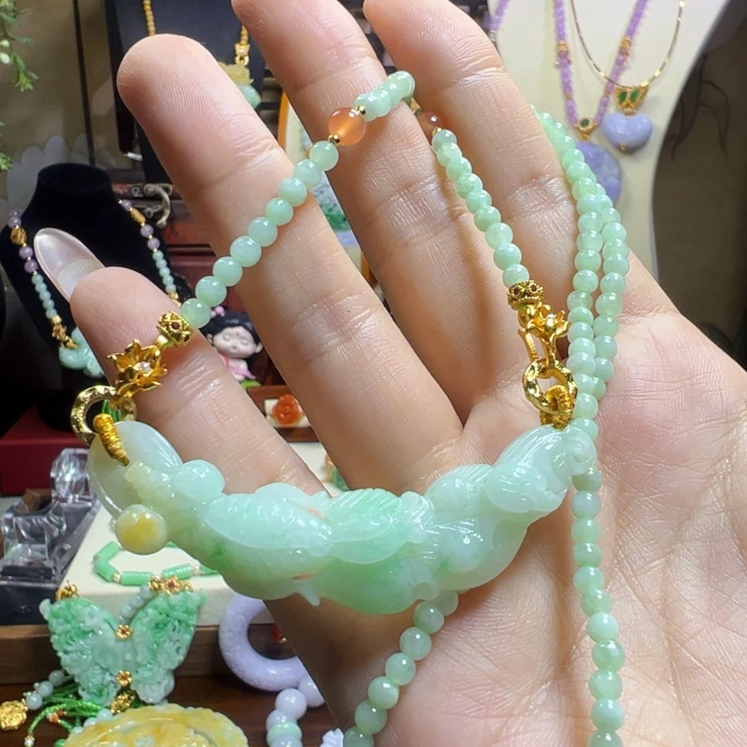 翡翠未镶嵌毛衣链锦鲤