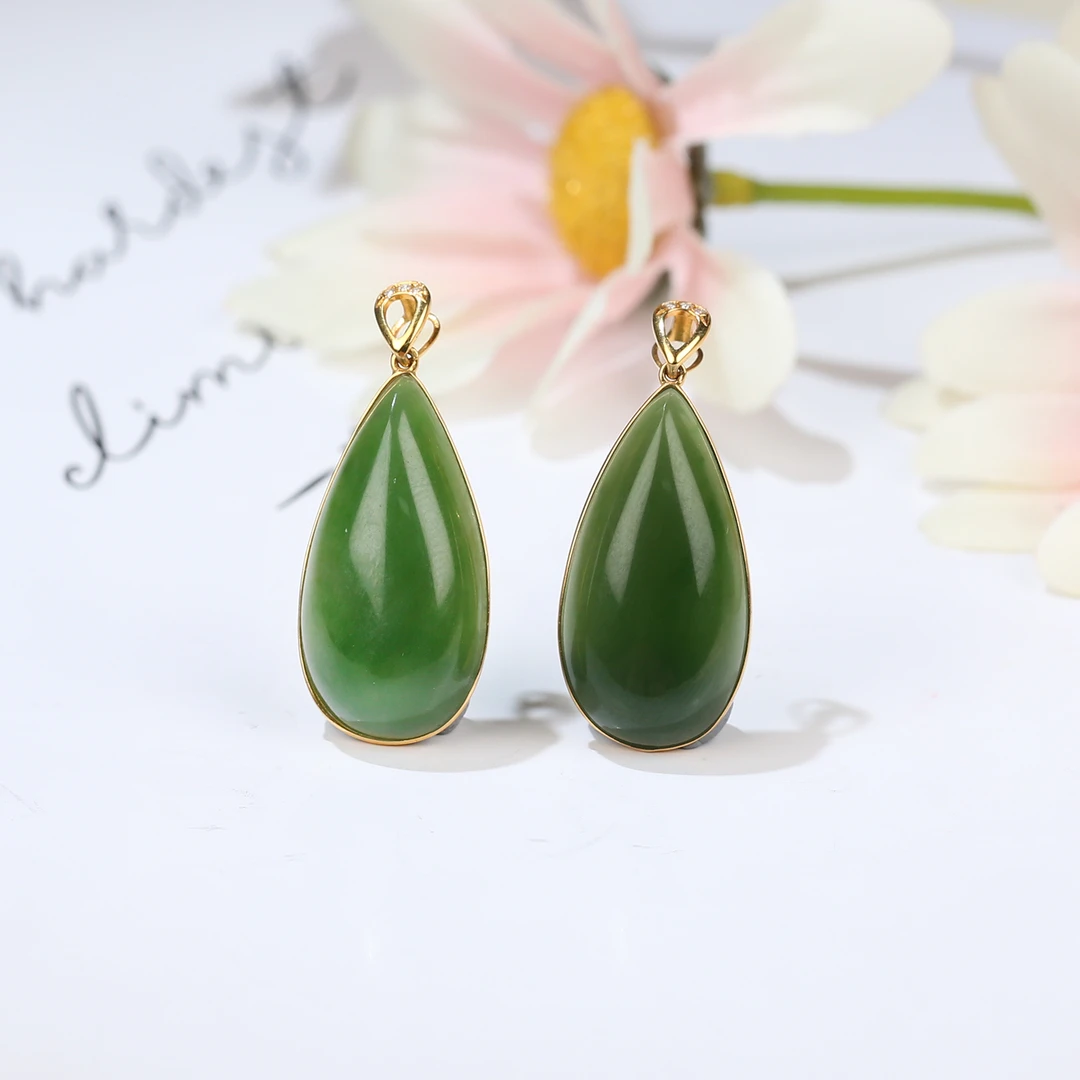 【麦子家族】天然和田玉碧玉挂件吊坠18K金镶嵌时尚多样性发1 D0902