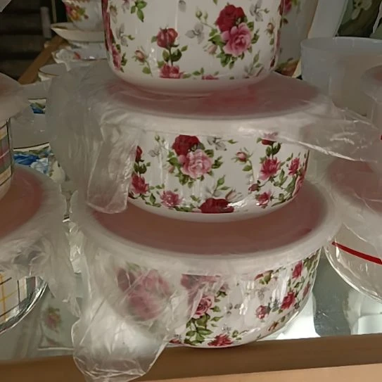 新疆西藏包邮千朵玫瑰骨质瓷三件套保鲜碗