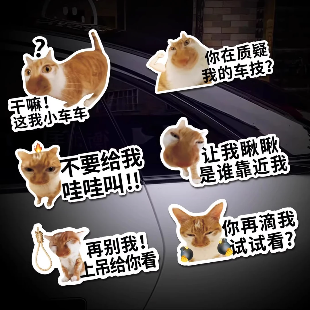 干嘛这我小车车贴纸meme猫咪搞笑表情包文字磁吸创意车尾装饰防水