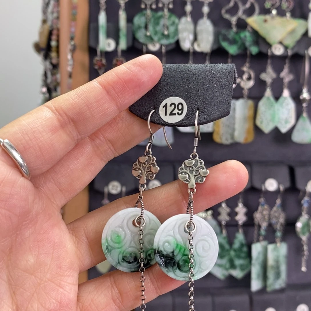 翡翠耳饰银S925镶嵌꧁****꧂X18