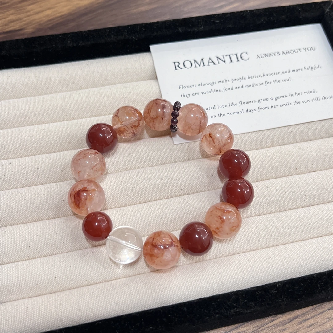 【十里红妆】天然水晶胶花+红玛瑙设计款手串 多样性发一