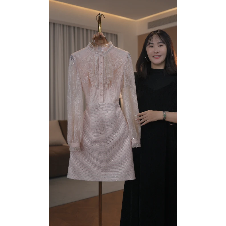 【门店飞】1956春款上新品牌女装气质收腰长袖连衣裙