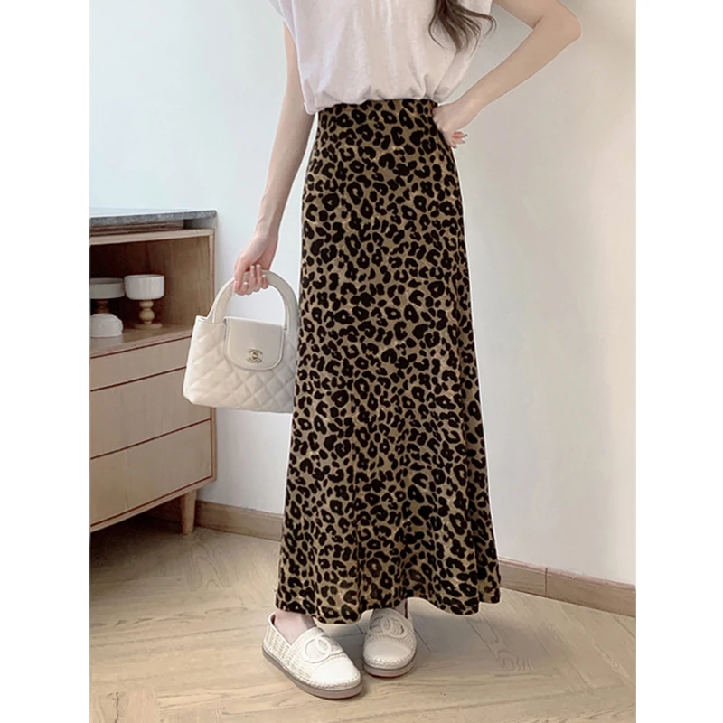 【巨显瘦】25春秋平滑松紧腰豹纹半身裙弹力提臀藏肉高腰A字长裙女