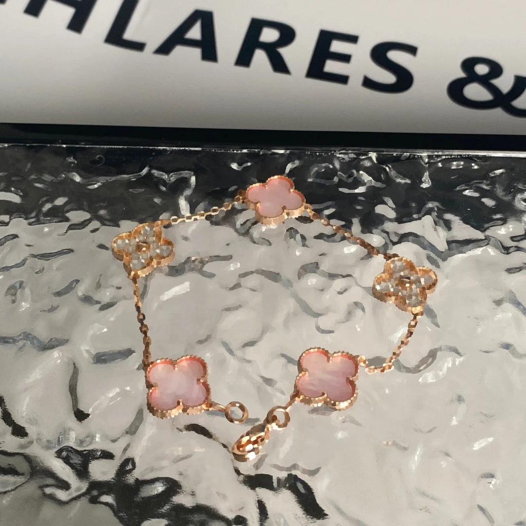 铜合金合成锆石手链 手链轻奢首饰粉红色双色少女风女A6015
