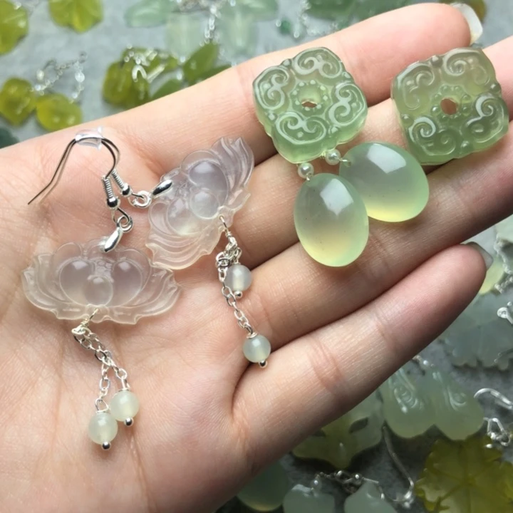 蛇纹石玉耳饰未镶嵌咿*咿