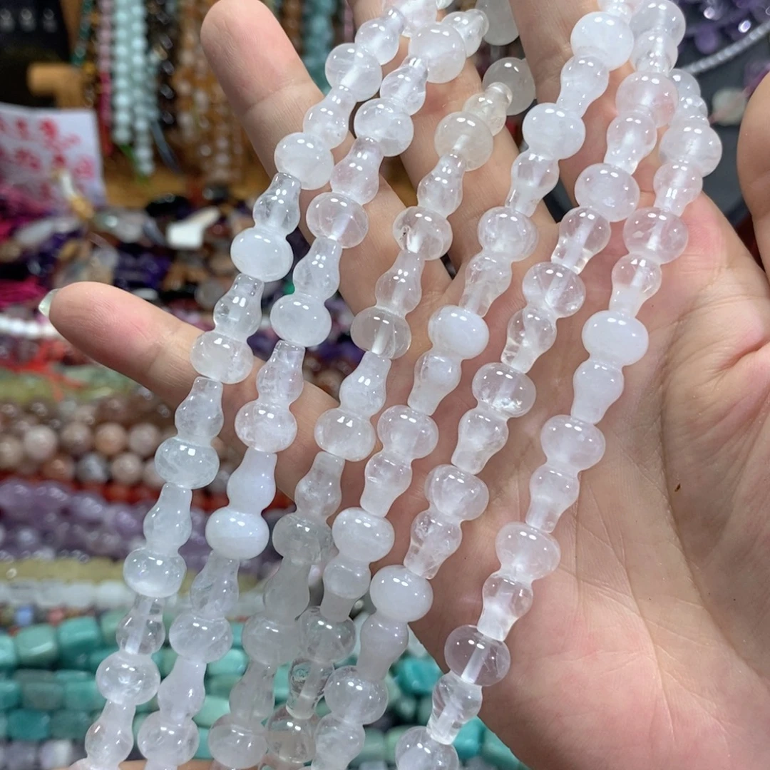 未镶嵌玛瑙/玉髓珠宝半成品天然白水晶葫芦一条卡10*18mm