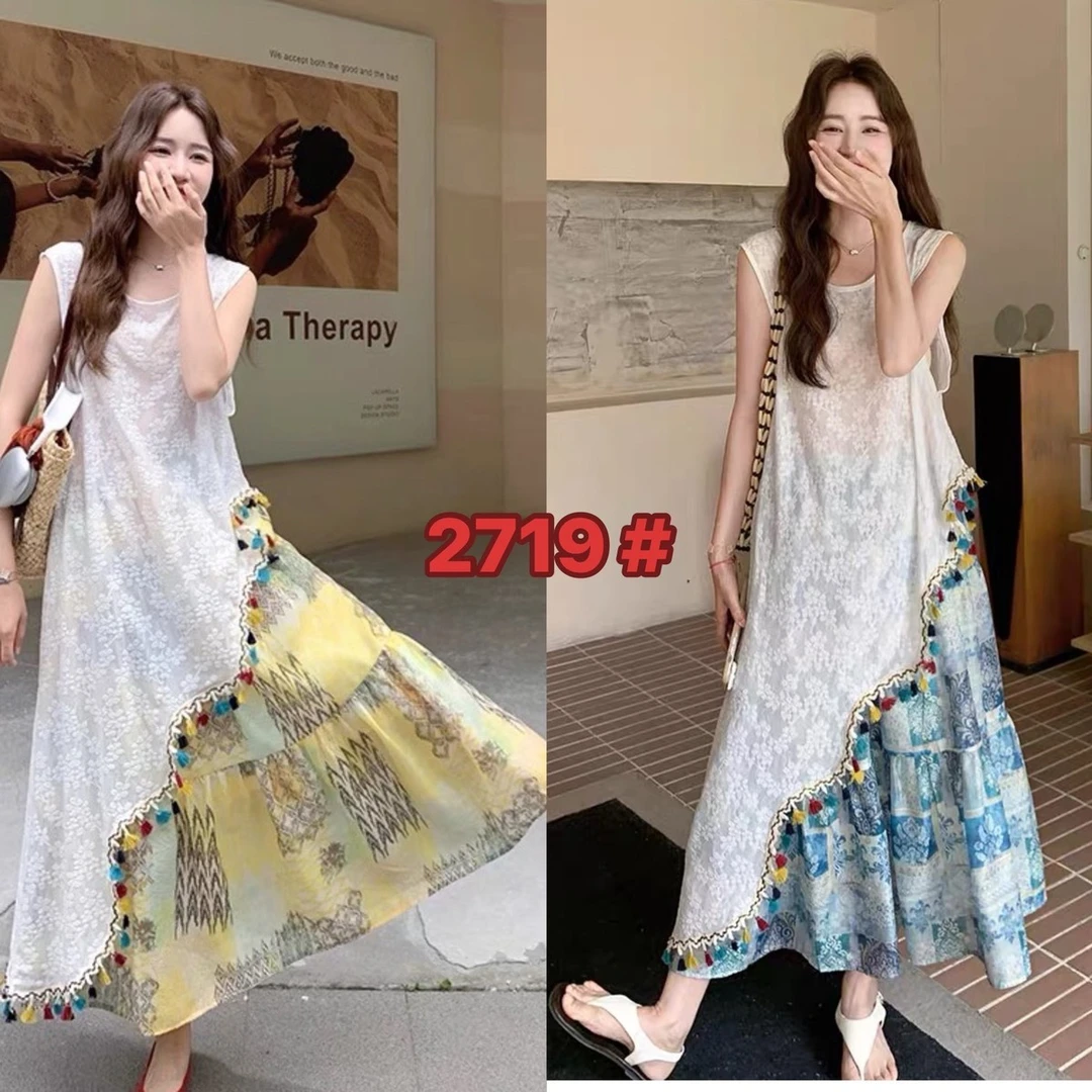 度假风不规则流苏蕾丝背心套装裙女夏季2025新款碎花半身裙两件套