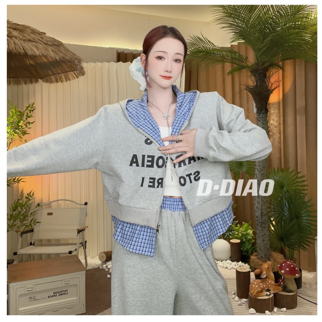 小奈【】撞色拼接外套+高腰显瘦长裤