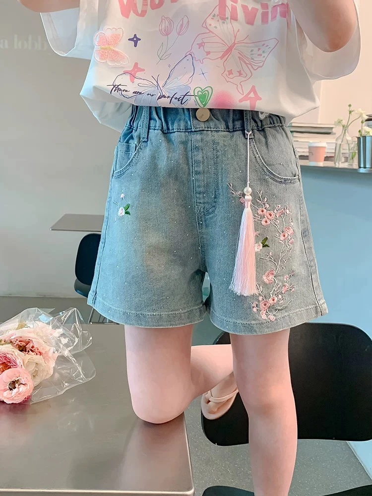 女童短裤夏季2025新款儿童牛仔短裤夏装外穿薄款女孩夏天国风裤子