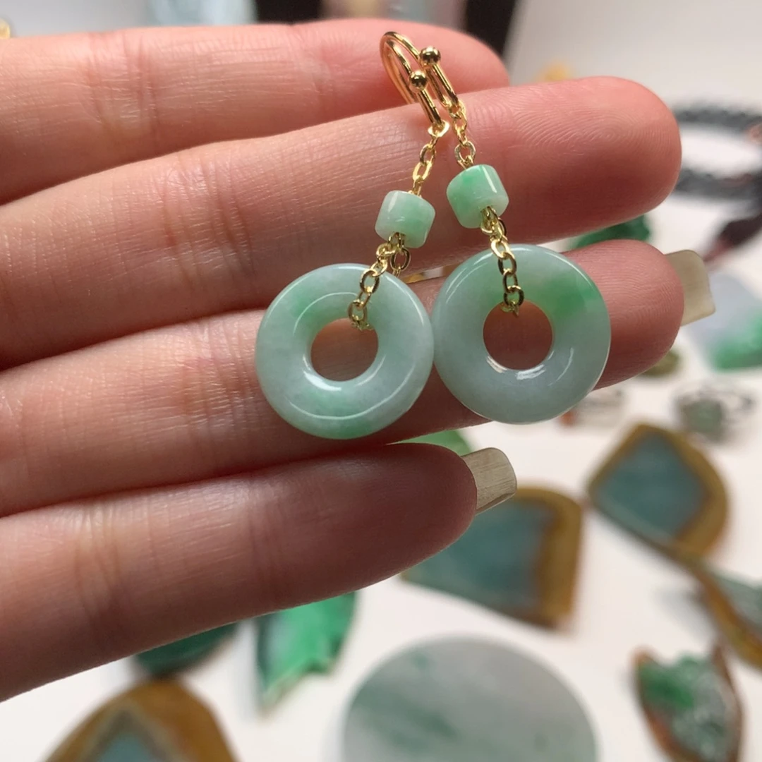 翡翠未镶嵌耳饰天然翡翠晴底耳坠