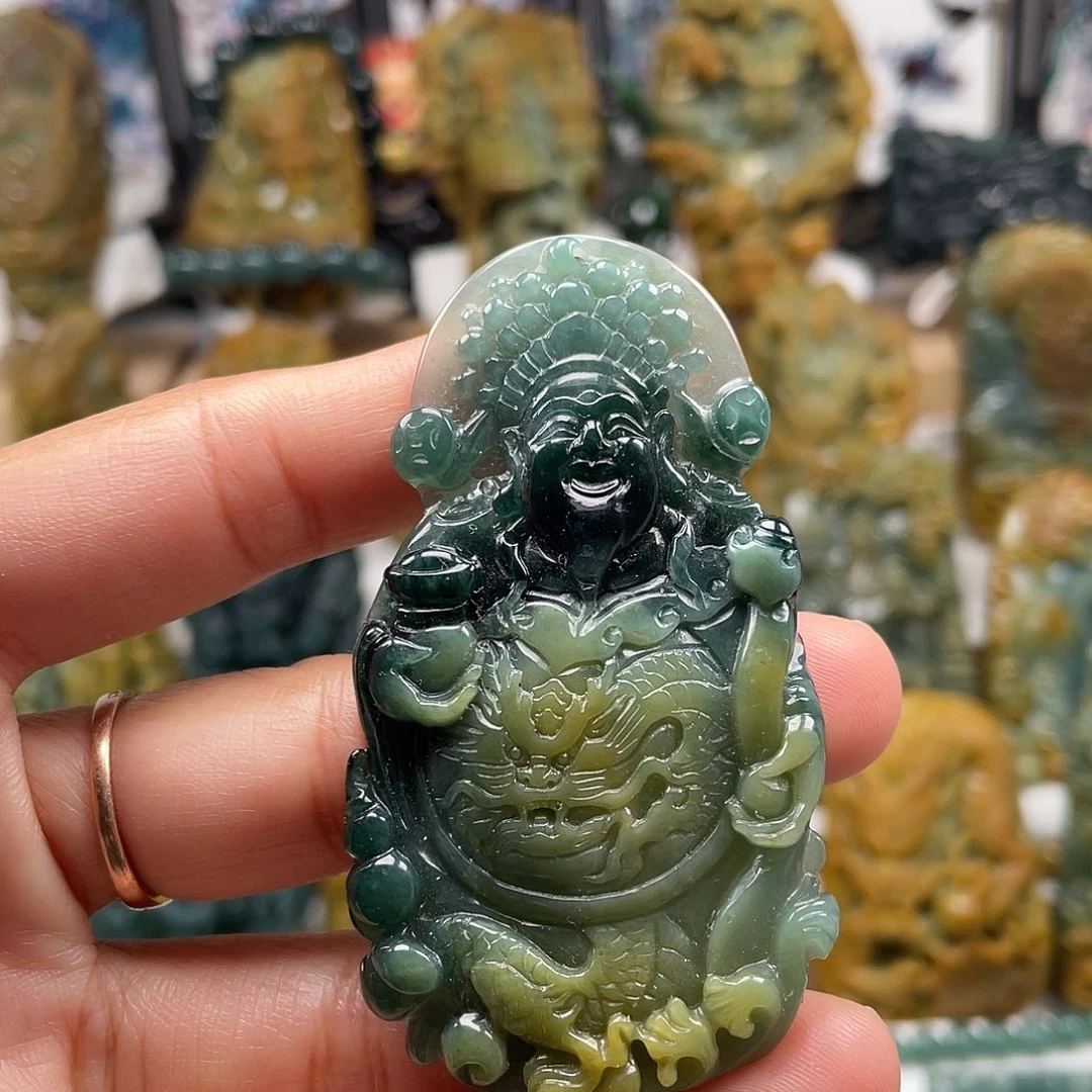 翡翠未镶嵌颈饰天然翡翠a货财神