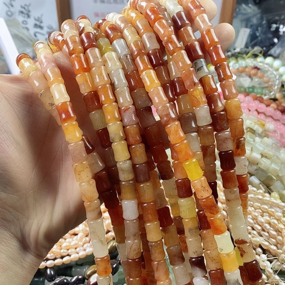 玛瑙/玉髓珠宝半成品未镶嵌一条天然8×10金丝玉小桶珠