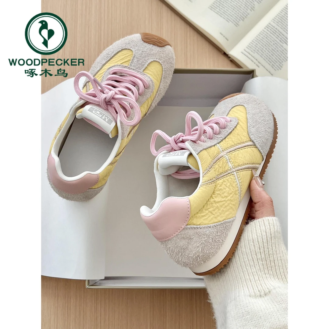 啄木鸟韩系小众复古拼色德训鞋女2025春新款百搭运动鞋休闲阿甘鞋