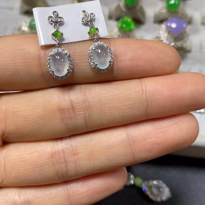 银S925镶嵌翡翠耳饰耳坠