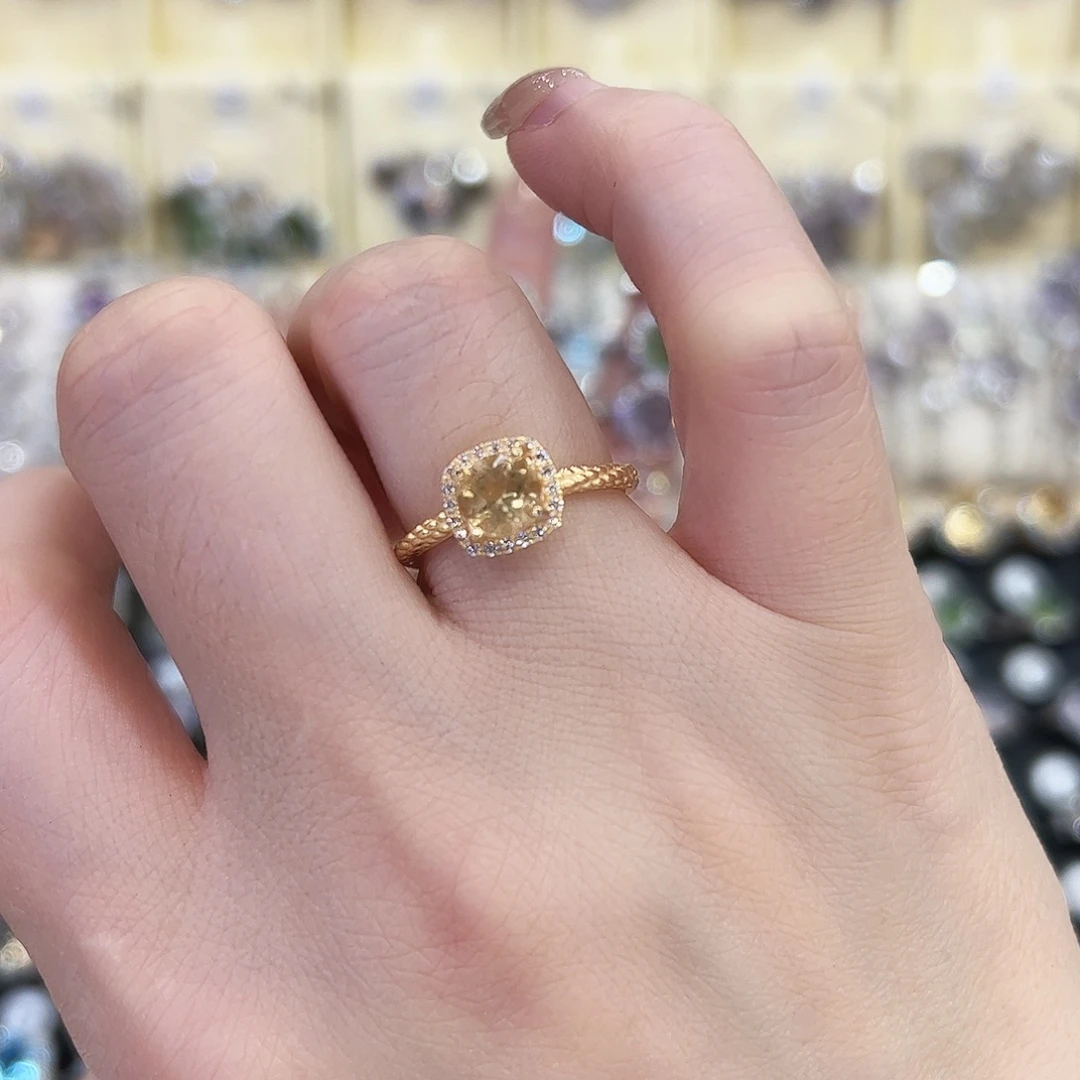 黄晶戒指银S925镶嵌