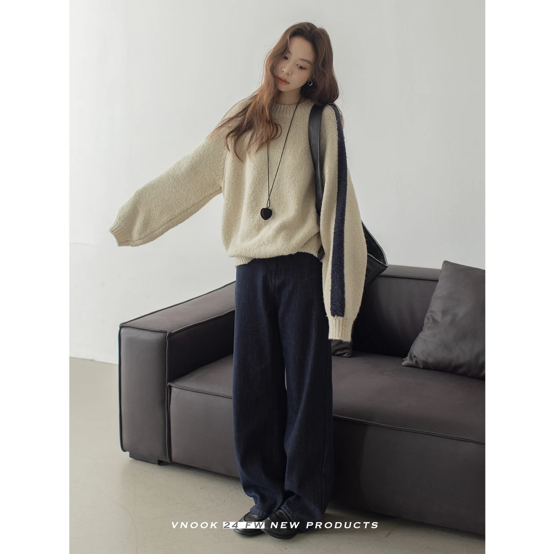 vnook【清仓】羊毛混纺圈圈纱撞色毛衣女秋冬垂感套头针织衫上衣