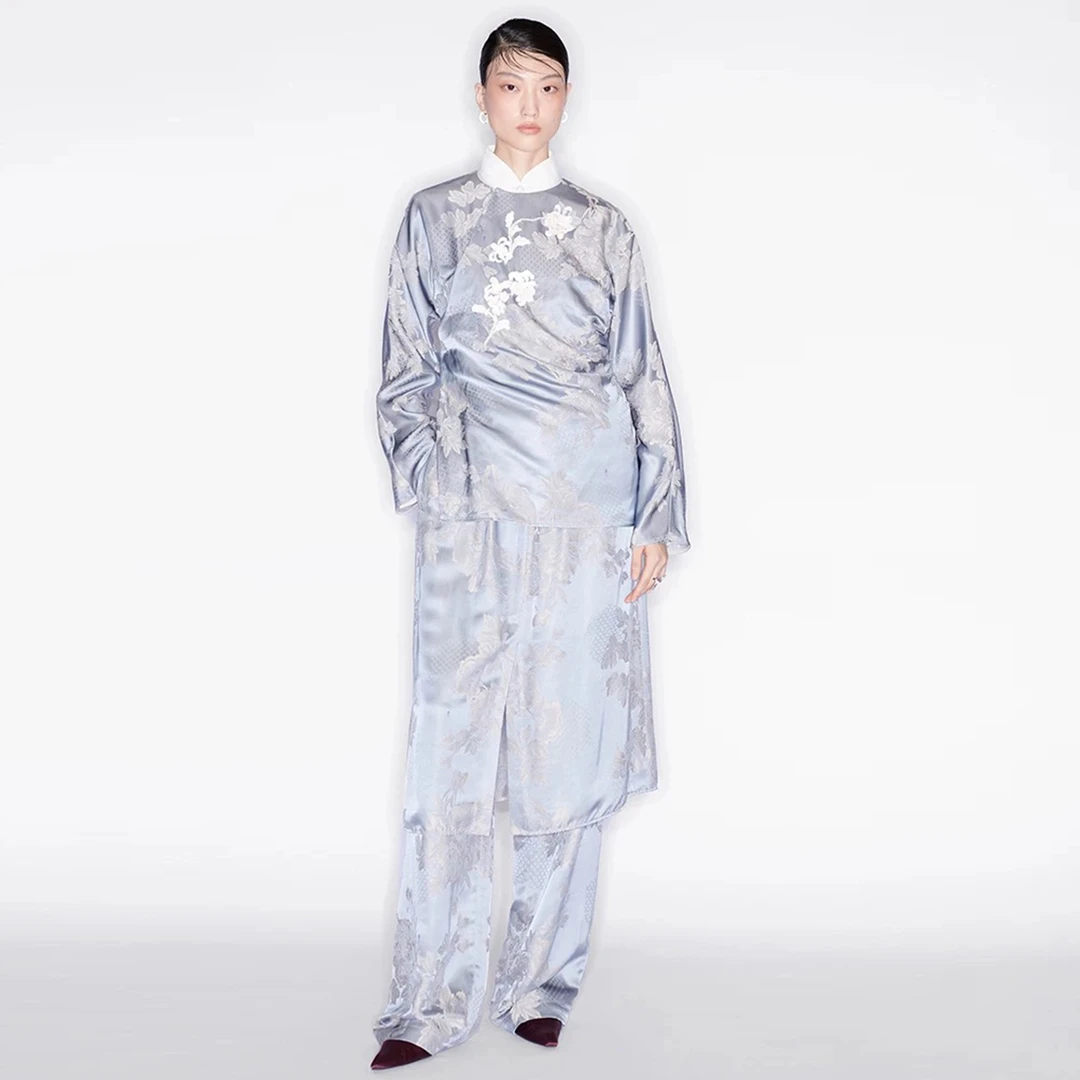 M essential 马 凯 竹月提花工坊素馨花钉珠偏襟上衣直身半裙