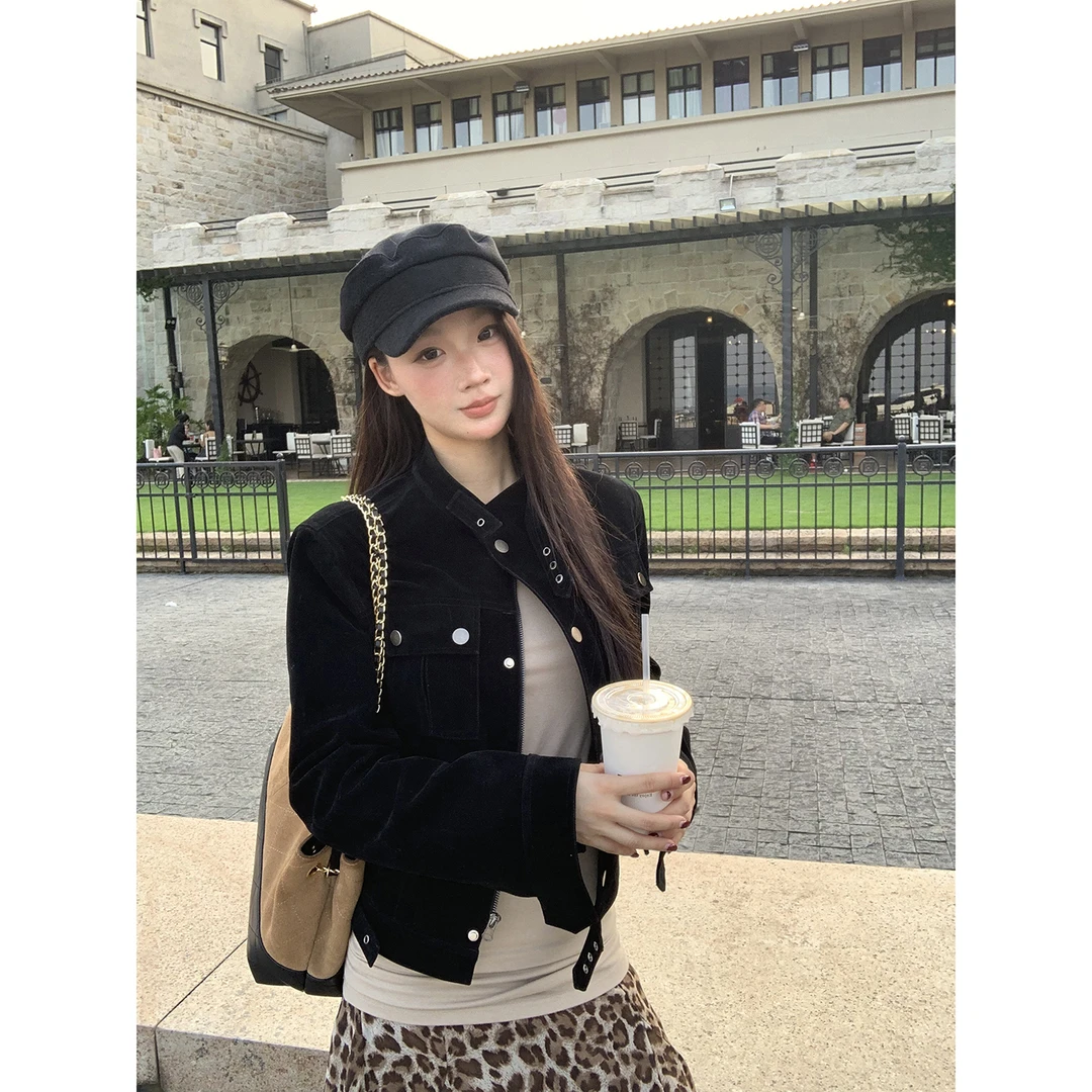 【倪子清仓】秋冬美式复古辣妹立领夹克BD短外套254V4378