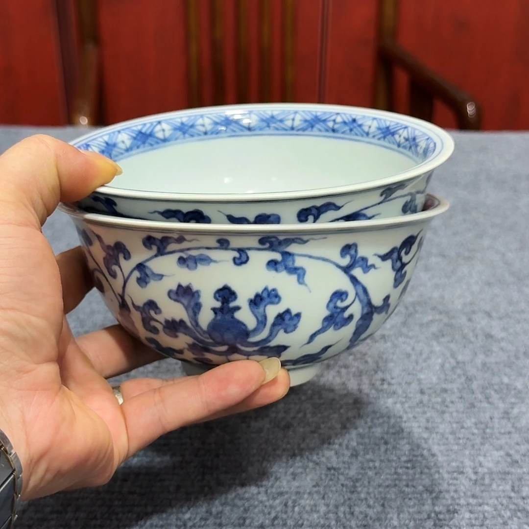 ****️瓷片青花花卉纹饰大茶碗