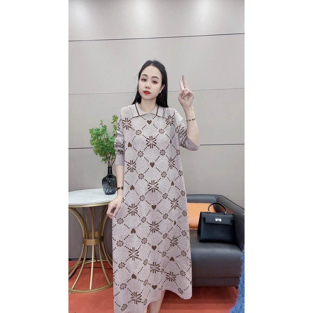 3670 秋冬大版连衣裙中长款针织毛衣长裙打底外穿