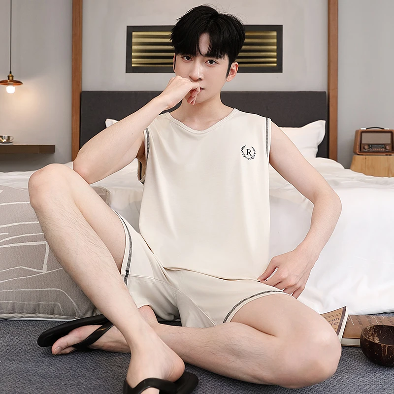 【凉感】莫代尔冰丝男士背心抗菌睡衣夏季无袖坎肩可外穿家居服套装