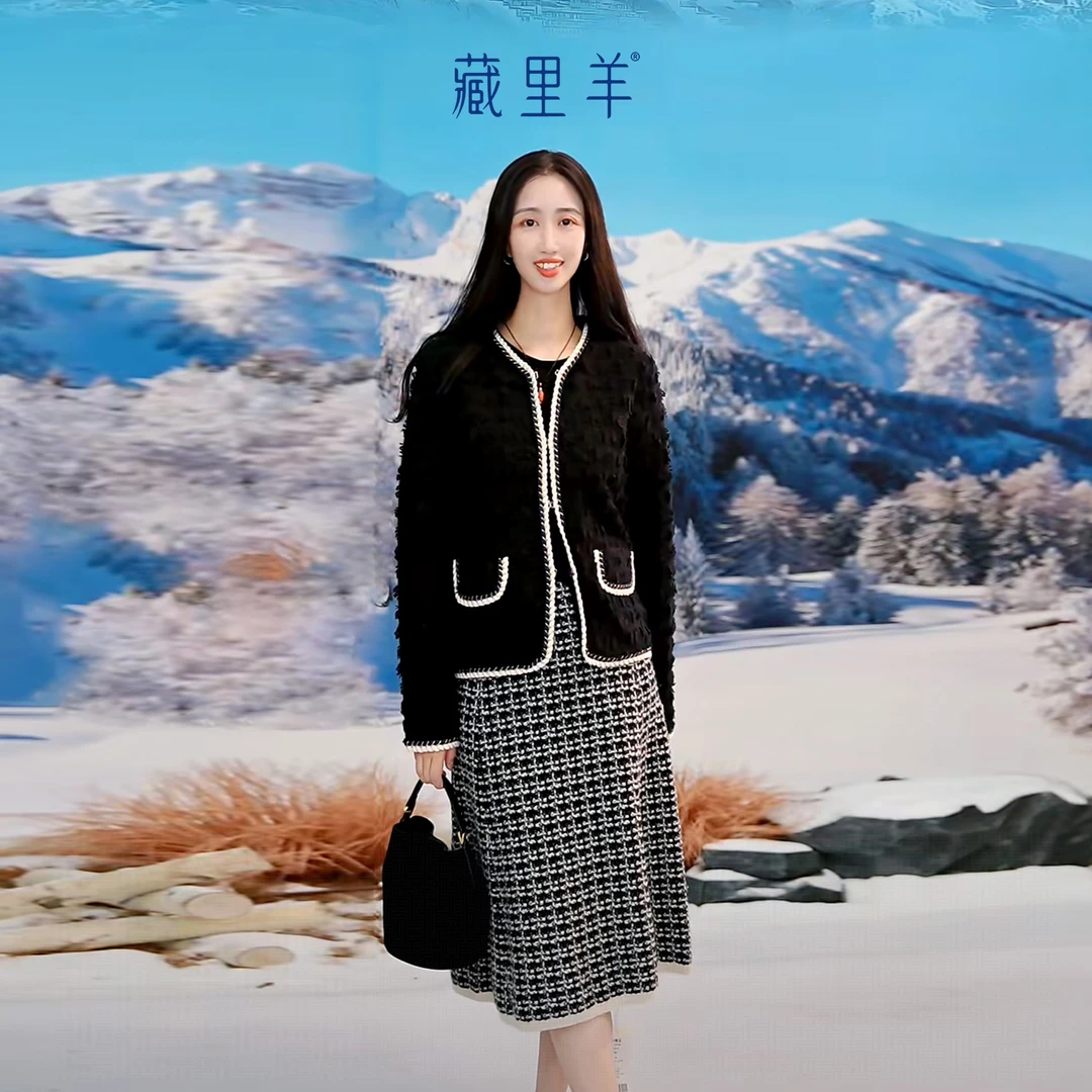 藏里羊 【小香风系列】秋季新款百搭设计感羊绒开衫M0827