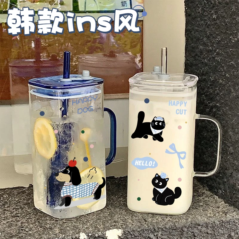 高硼硅耐热玻璃INS风玻璃玻璃杯吸管杯早餐杯大容量创意