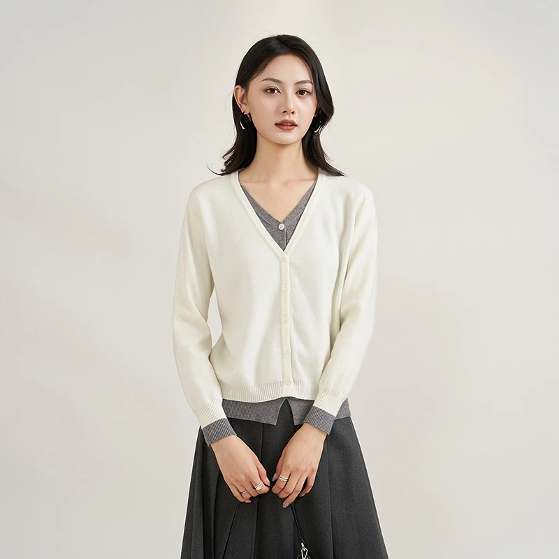 爱客撞色提花V领针织衫毛针织衫毛衣常规V领气质YA25108W502