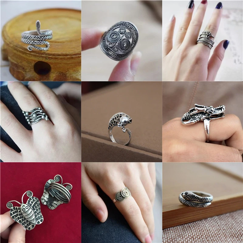 铜合金戒指 民族风手工指环时尚欧美字母/数字/文字银色