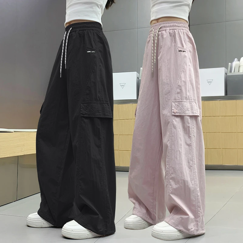 女童夏季工装裤薄款2025新款洋气女大童夏装休闲阔腿裤儿童伞兵裤