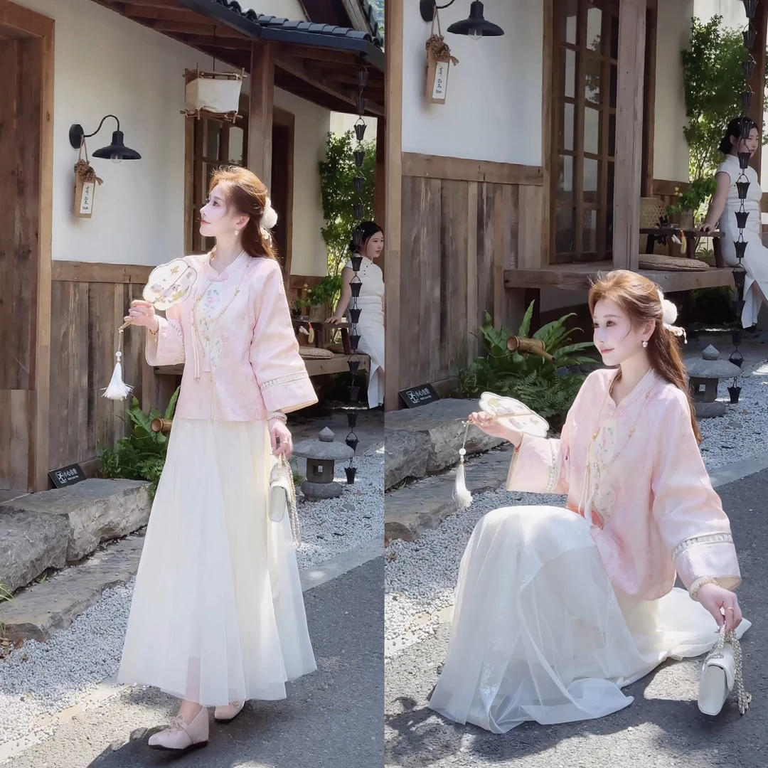 【婷婷】《胭脂》心动牡丹刺绣 人丝渐染粉色小衫 TT2SQTH2176【Q】