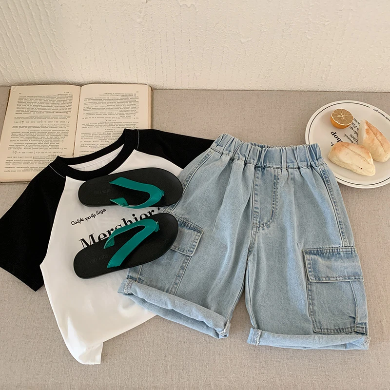 儿童牛仔短裤2025夏季新款小童韩版宽松阔腿工装裤男童夏装五分裤