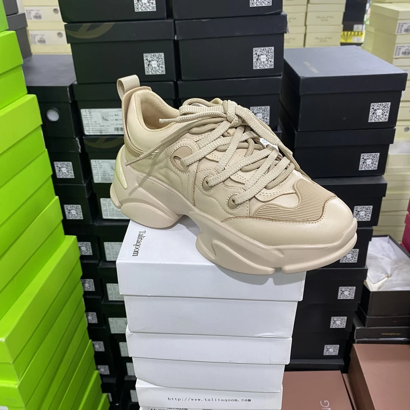 专柜正品F牛皮系带休闲鞋4302杏色