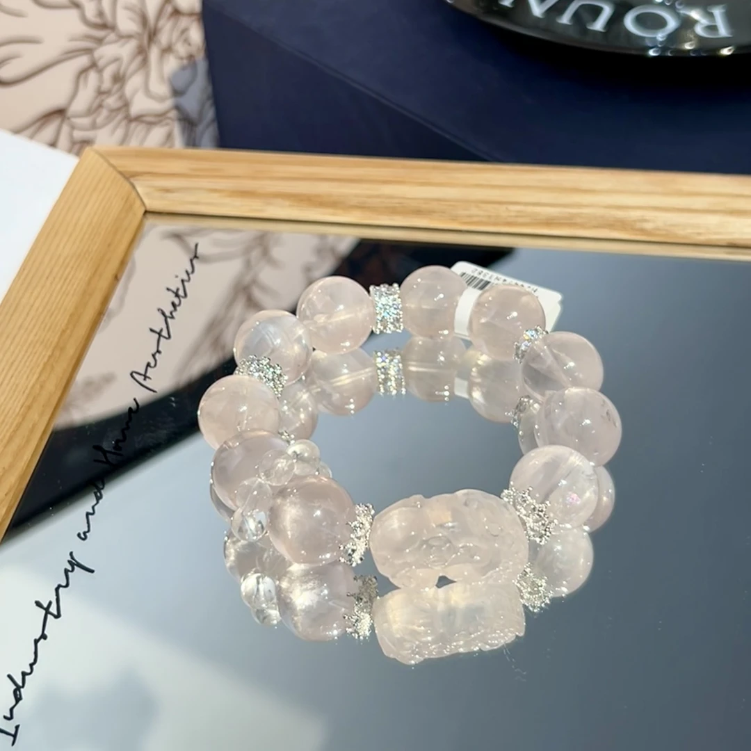 「拍两单69*2」4474  果冻粉16mm+貔貅雕刻水晶手串多样性发其一