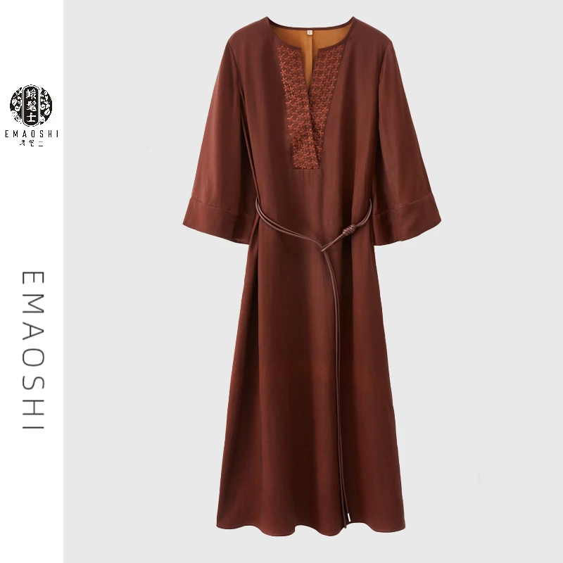 峨髦士 夏柳春夏红云纱宽松简约轻奢连衣裙女春夏显瘦裙子