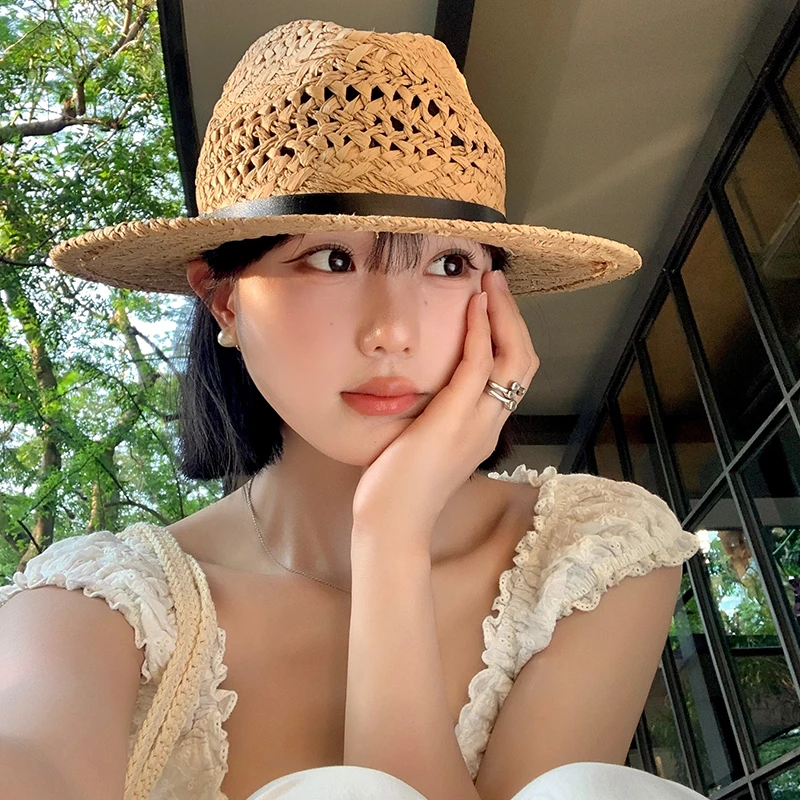 复古巴拿马风编织草帽女2025新款大帽檐遮阳防晒帽子海边度假帽潮