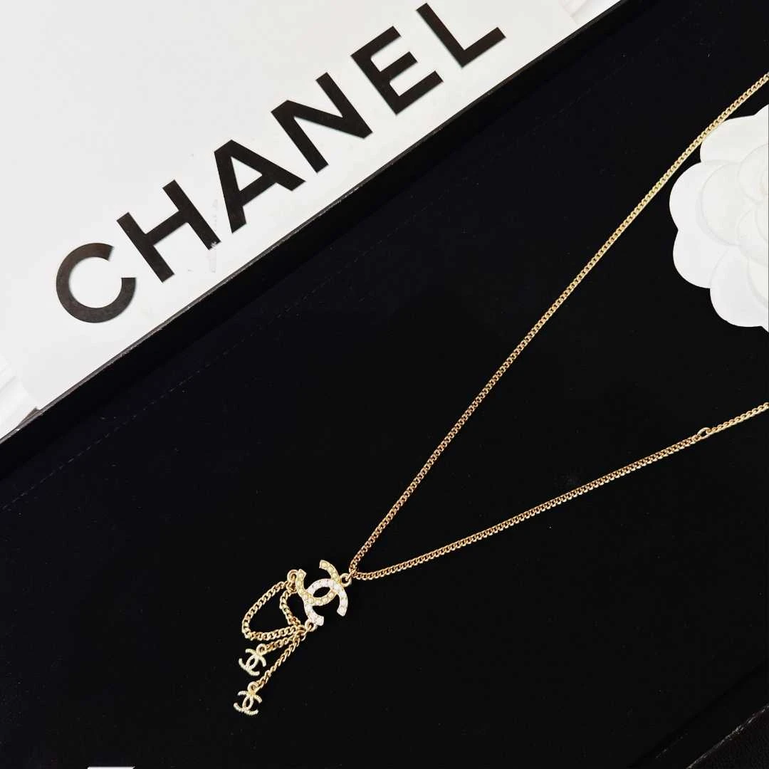 95新 Chanel/香奈儿 柚礼中古/香奈儿珍珠粉钻双C细链LZ409555