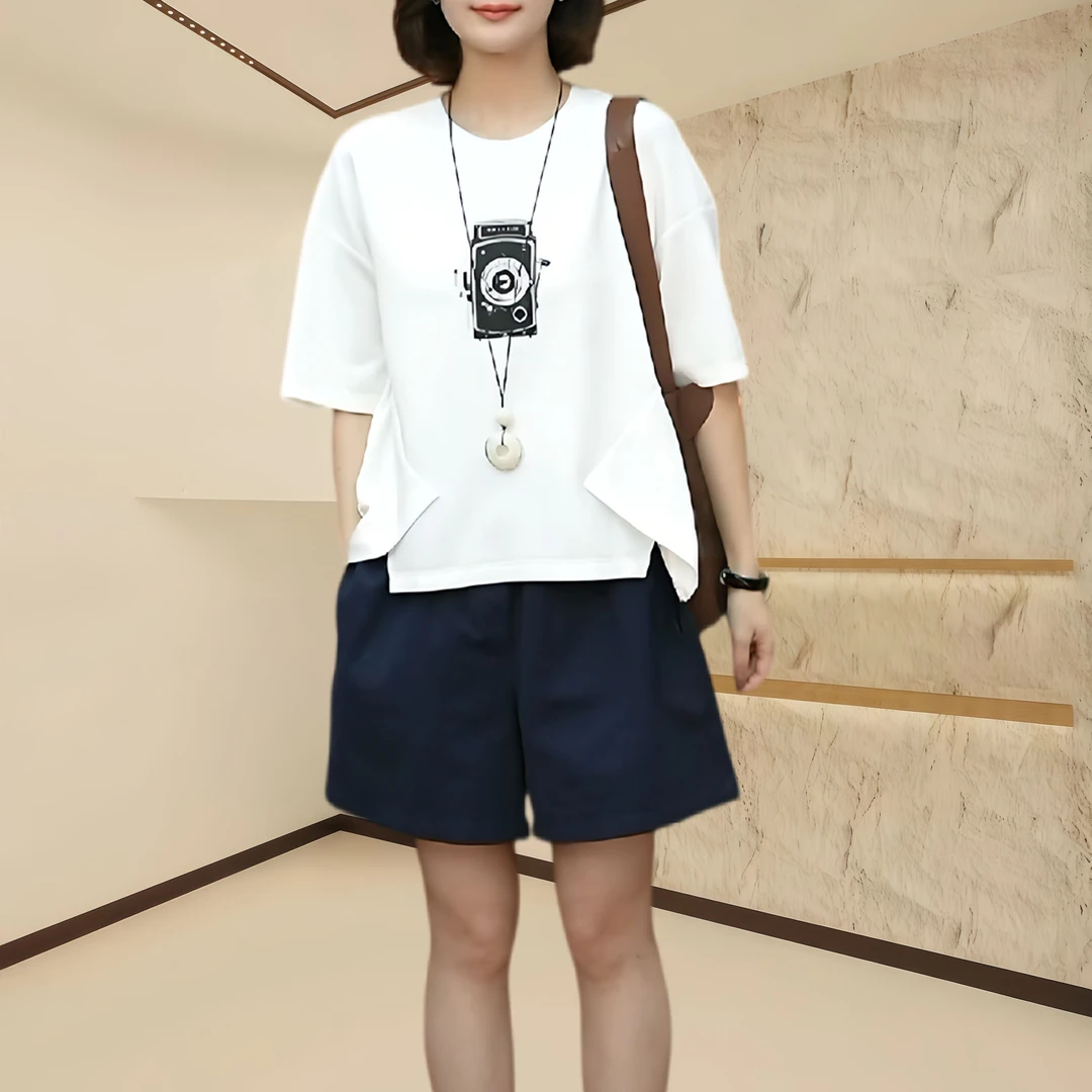 2025夏季新款独特百搭感慵懒松弛女装t恤遮肚显瘦印花短袖上衣潮