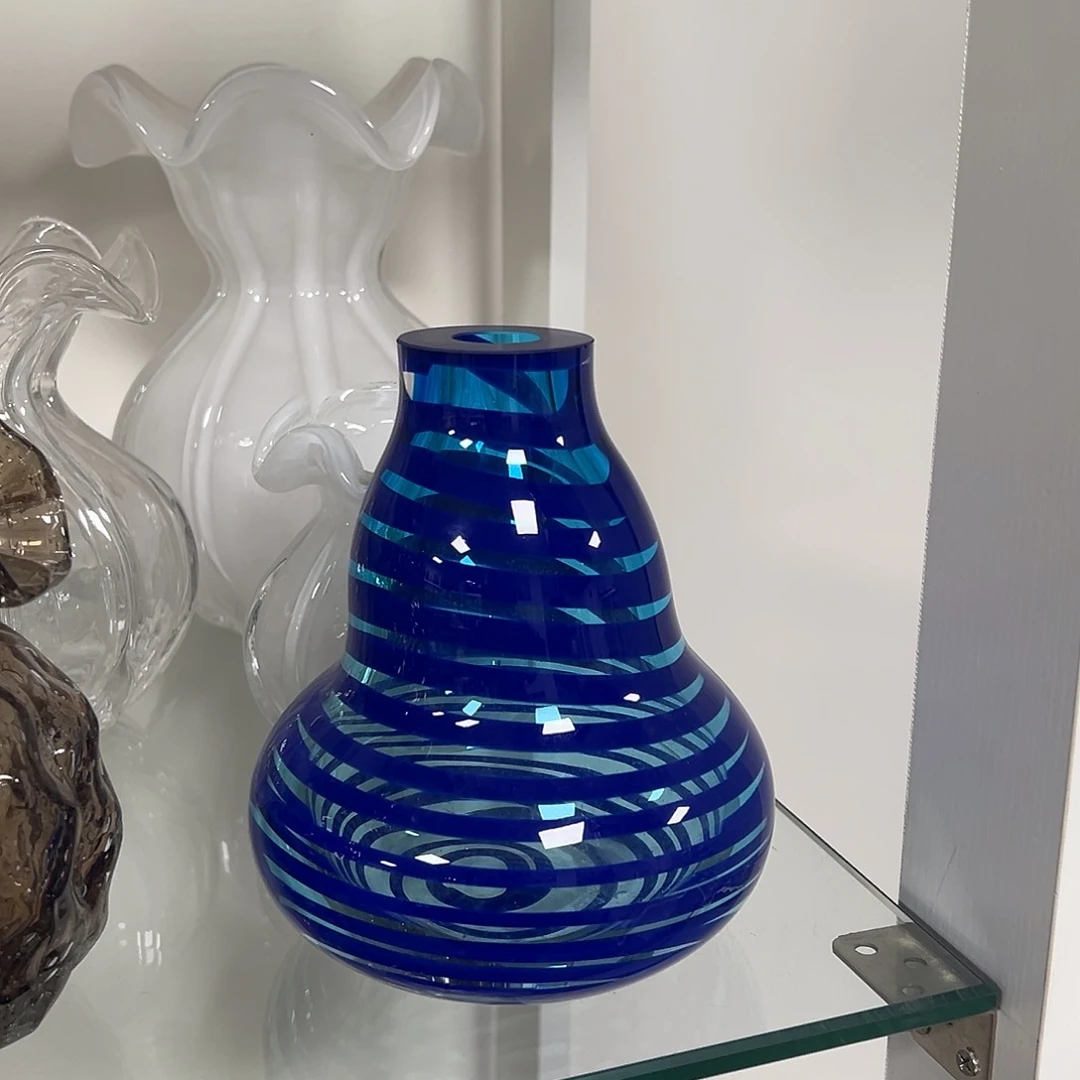 琉璃高15蓝色条纹琉璃花器