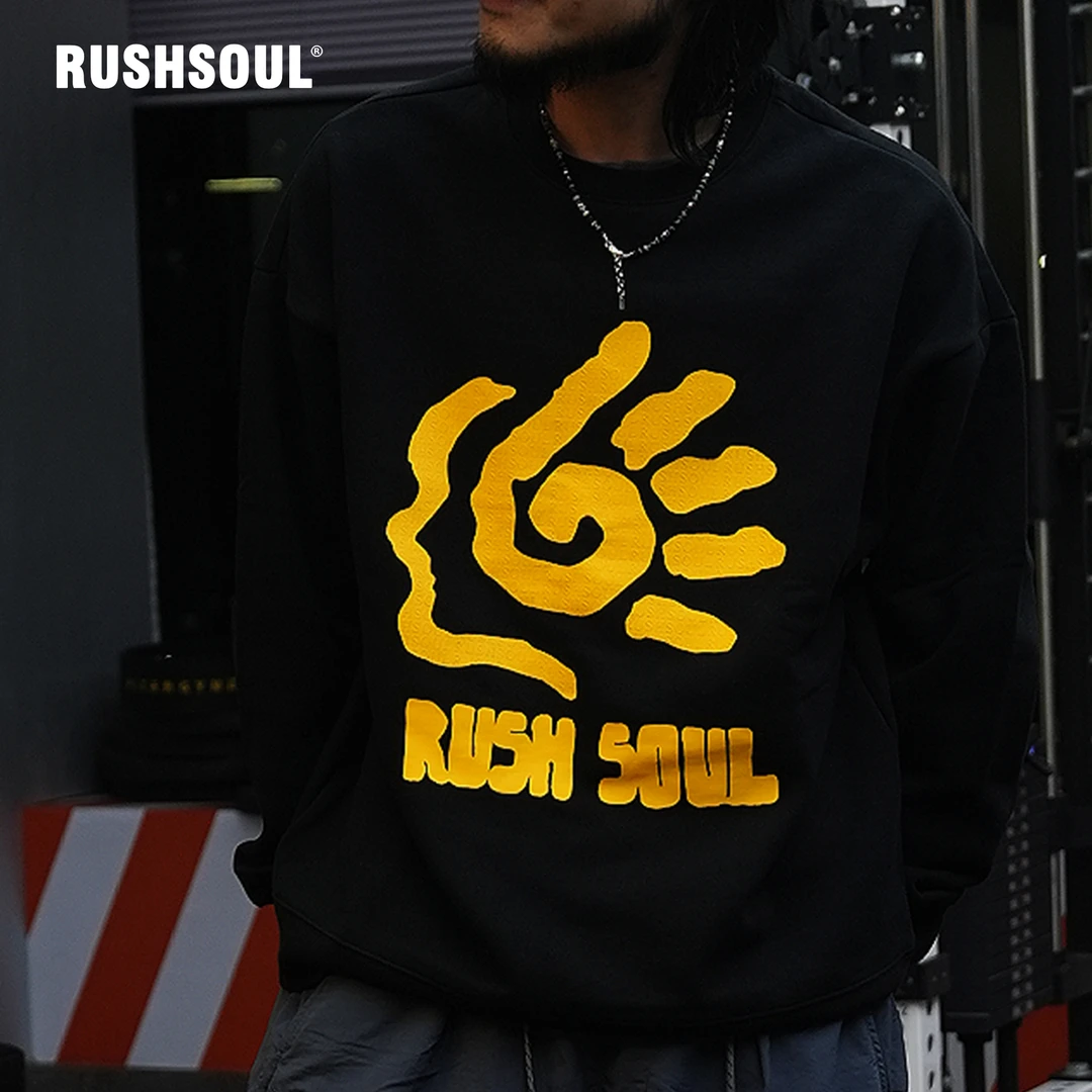 RUSHSOUL抽象人像圆领重磅宽松春秋套头卫衣高端美式潮牌时尚长袖