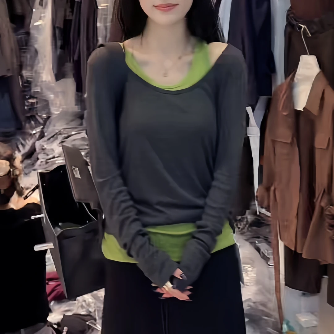 2025年设计感定制简约两件套拼接通勤显瘦洋气时尚上衣女设计感潮