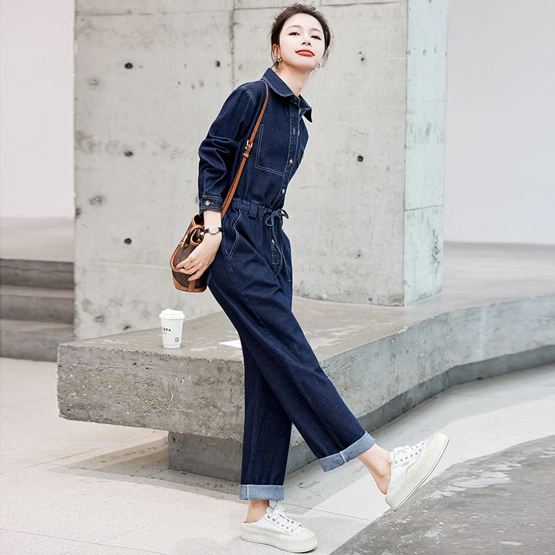 牛仔连衣裤女2025新款休闲修身显瘦小众设计气质通勤高腰工装裤