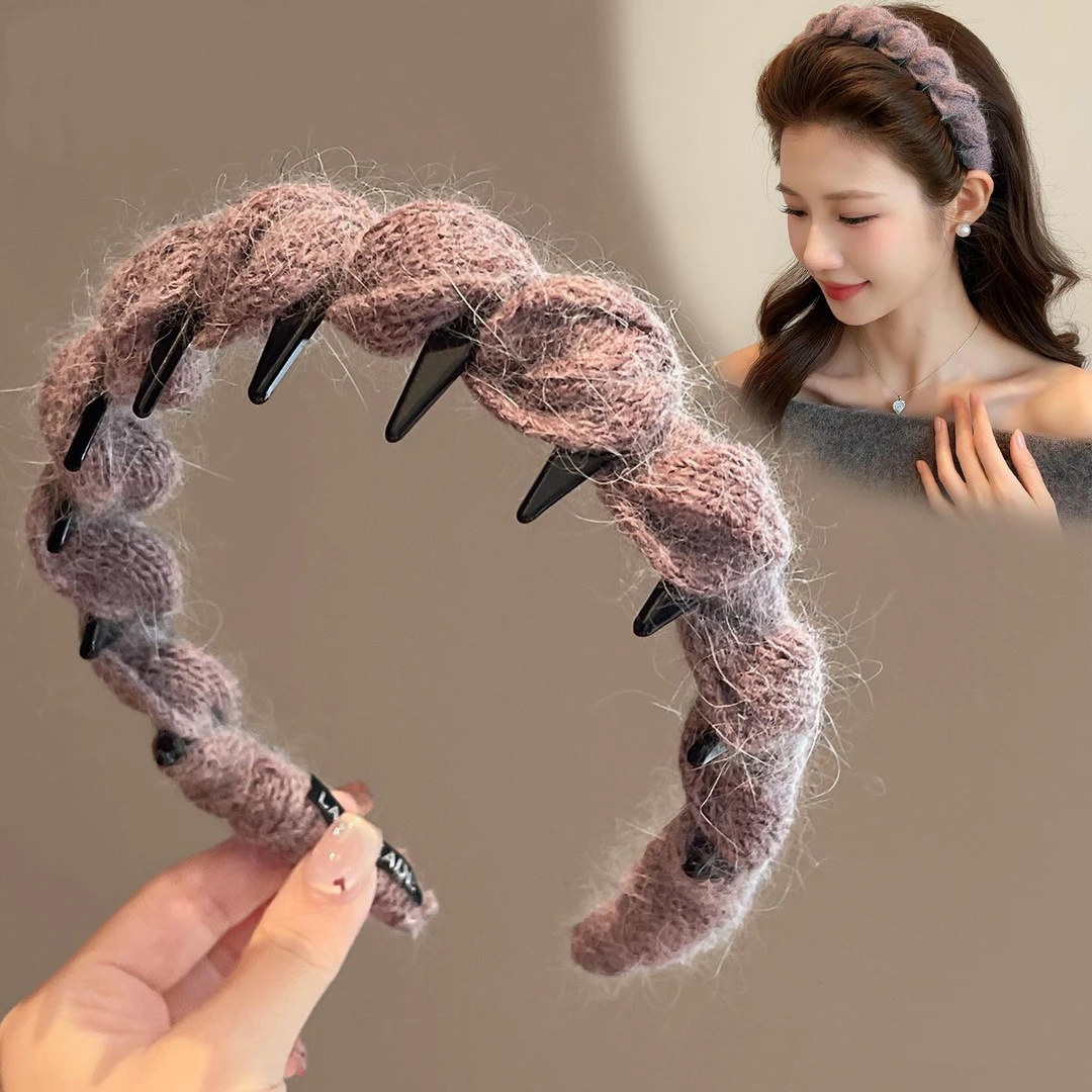 秋冬新款毛线缠绕发箍女高颅顶针织带齿防滑头箍发卡洗脸压发头饰