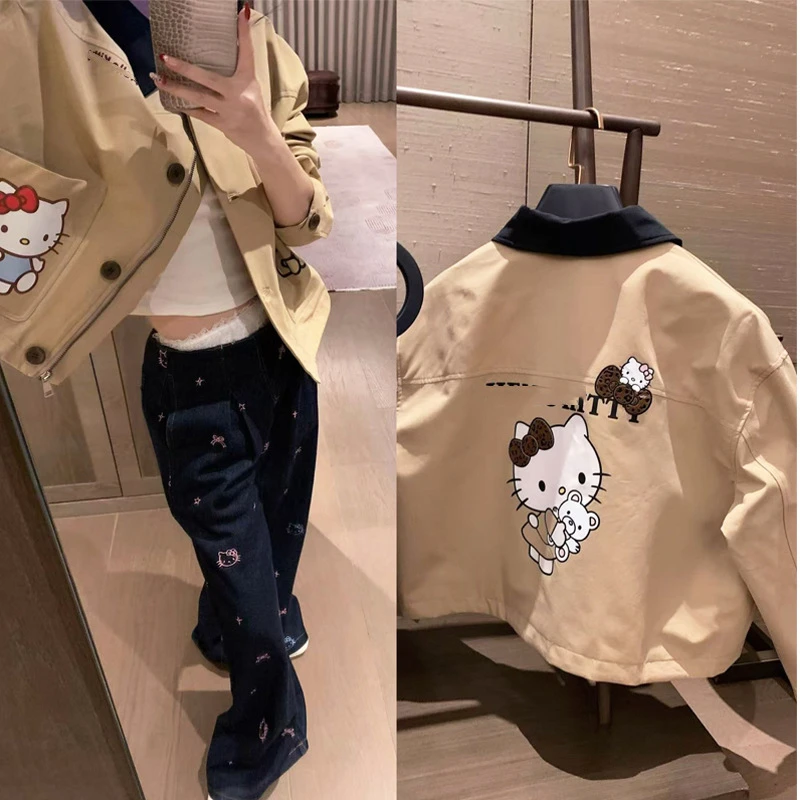 日系减龄K猫咪卡通风衣撞色翻领短外套女高质感时髦夹克上衣外套